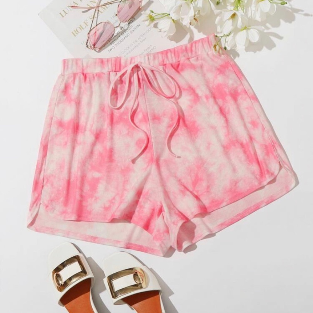 Rib-knit Pink Tie Dye Shorts